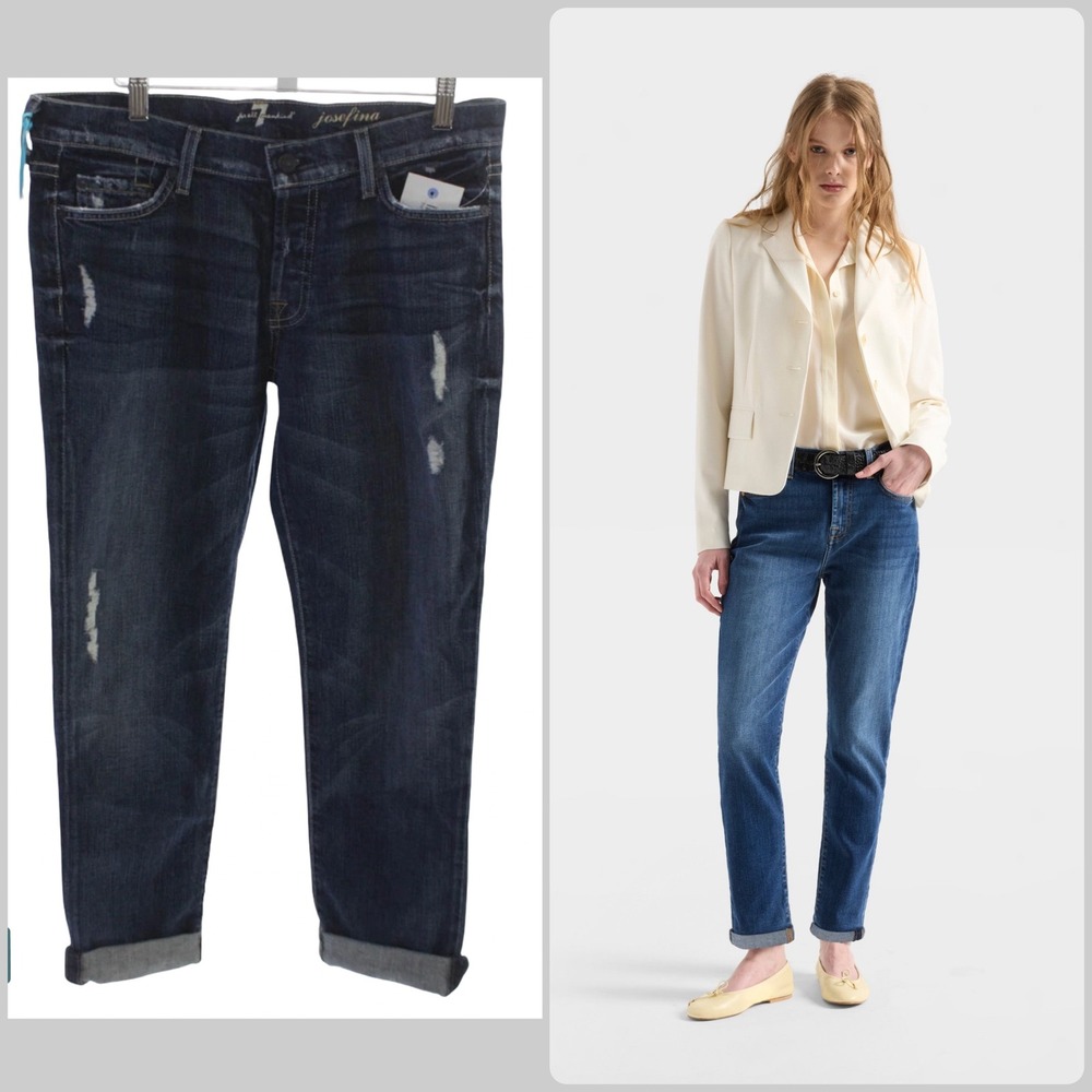7 For All Mankind Josefina Mid Rise Boyfriend Jean Dark Wash 7U110C49-BT1 28